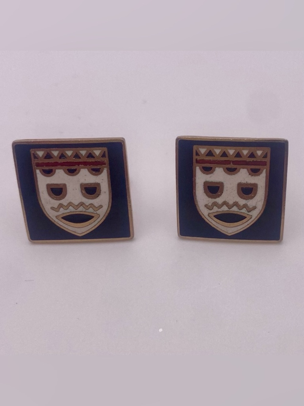 Vintage SWANK Primitive Tribal Mask Cufflinks Mid Century